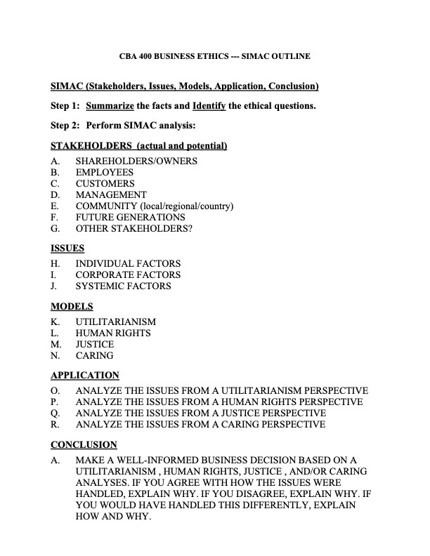  SIMAC ABOUT BFGOODRICH CASE SIMAC (Stakeholders, Issues, Models, Application, Conclusion) Step