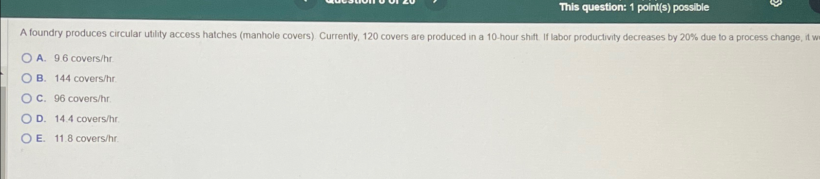  This question: 1 point(s) possible A foundry produces circular utility access