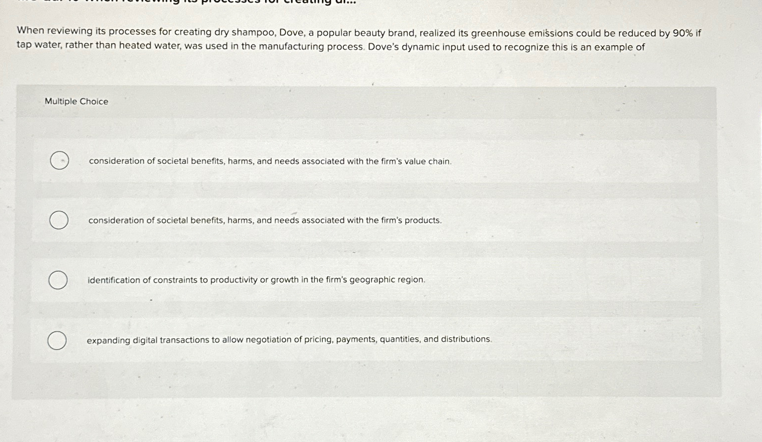  When reviewing its processes for creating dry shampoo, Dove, a popular