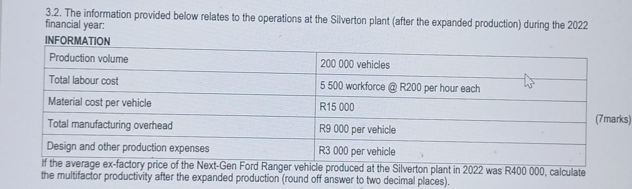 3.2. The information provided below relates to the operations at the