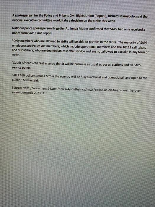 laws Issues Advises/solution References Police union to go on strike over salary