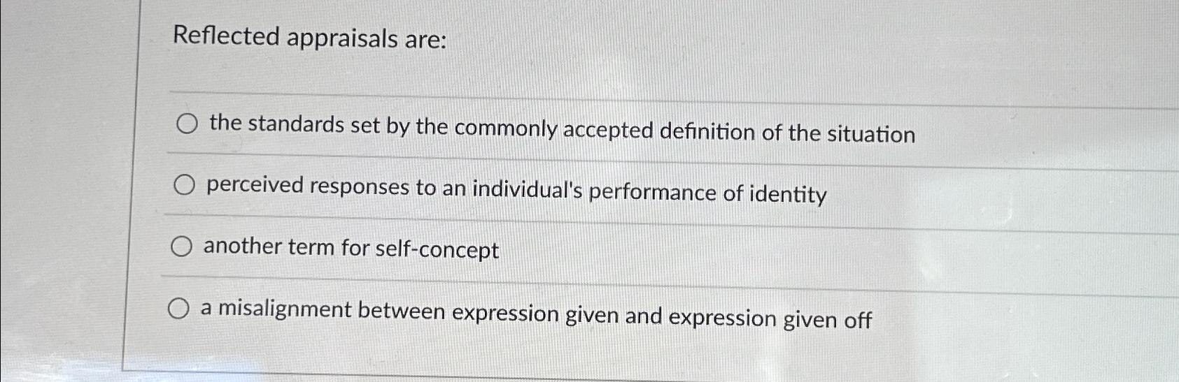  Reflected appraisals are: the standards set by the commonly accepted definition