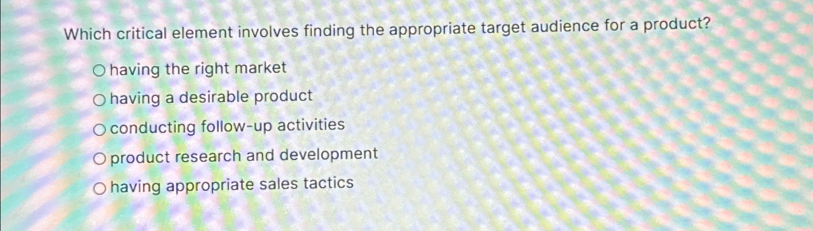  Which critical element involves finding the appropriate target audience for a