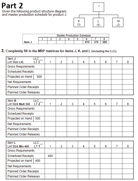 Select all correct statements regarding the filled in MRP matrix for Item
