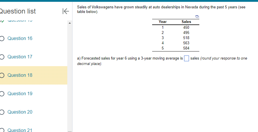 destion list Question 16 Question 17 Question 18 Question 19 Question