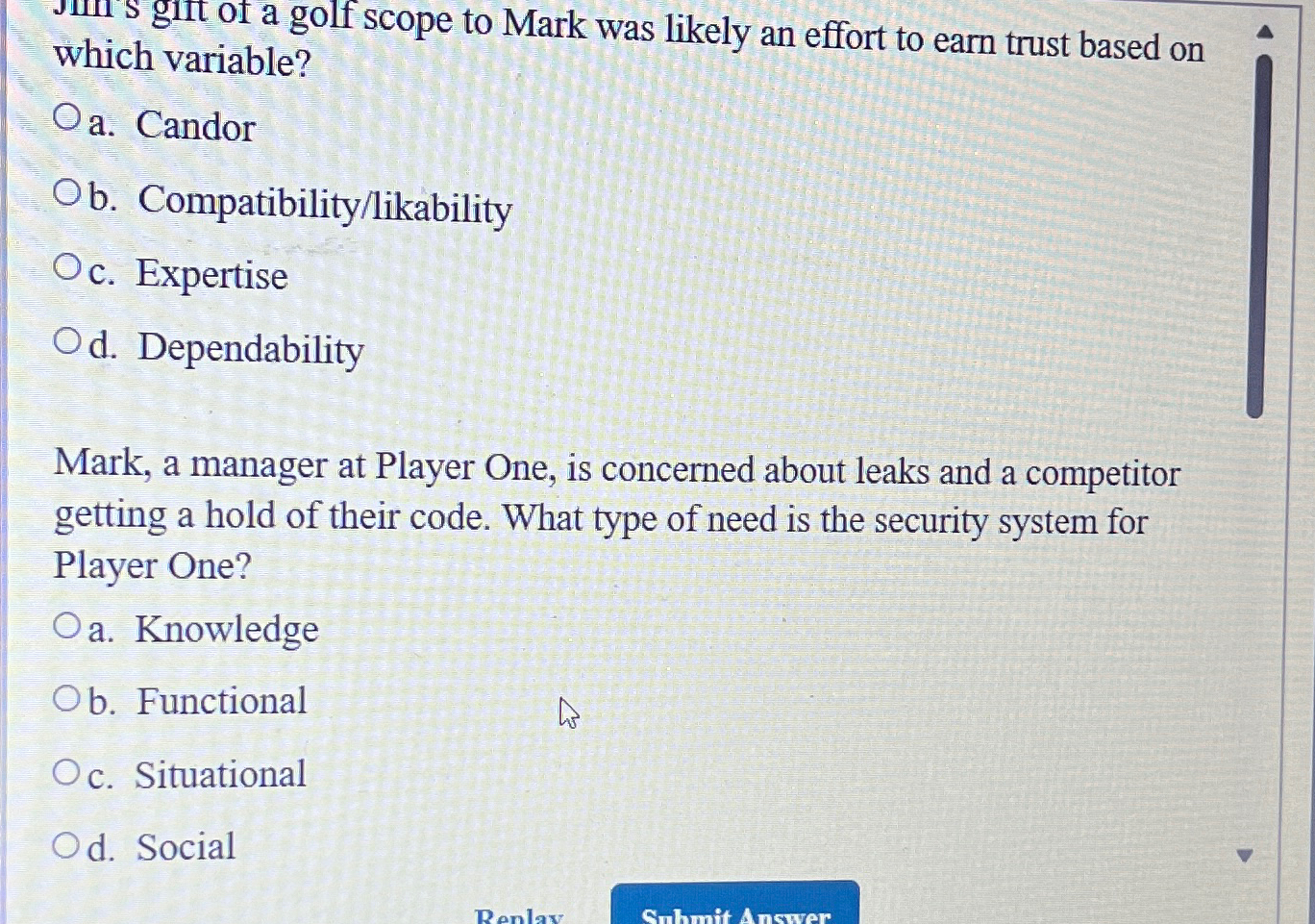  which variable? a. Candor b. Compatibility/likability c. Expertise d. Dependability Mark,