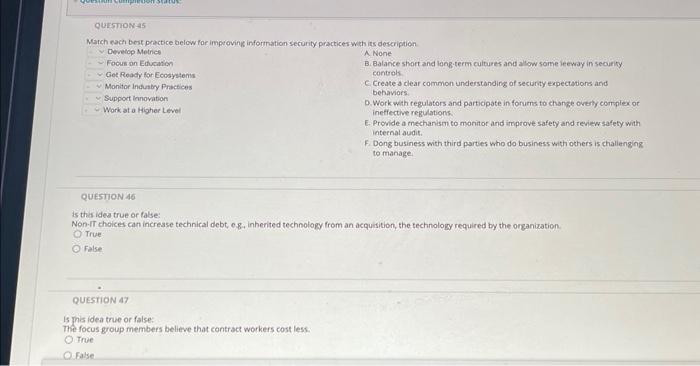  Match each best practice below for improving inforthation security practices weth