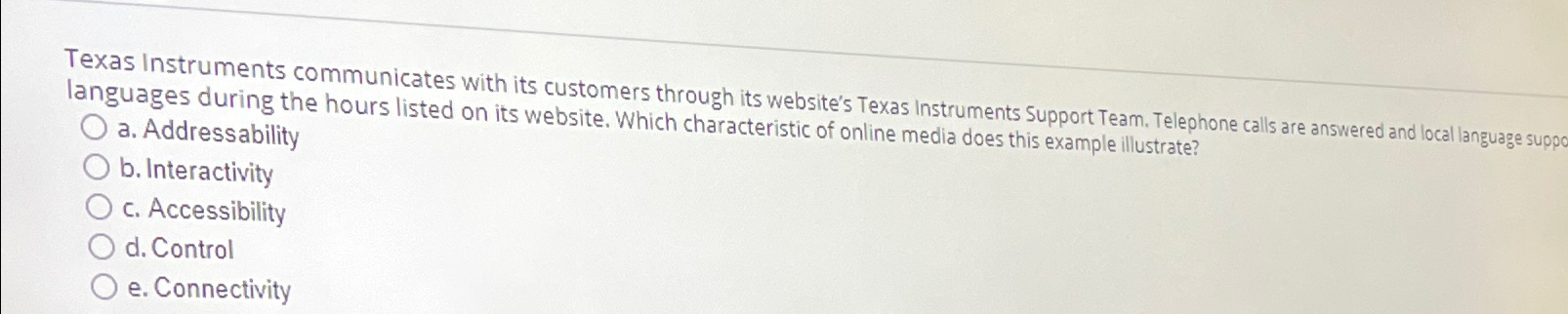  Texas Instruments communicates with its customers through its website's Texas Instruments