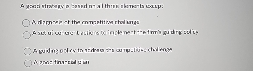  A good strategy is based on all three elements except A