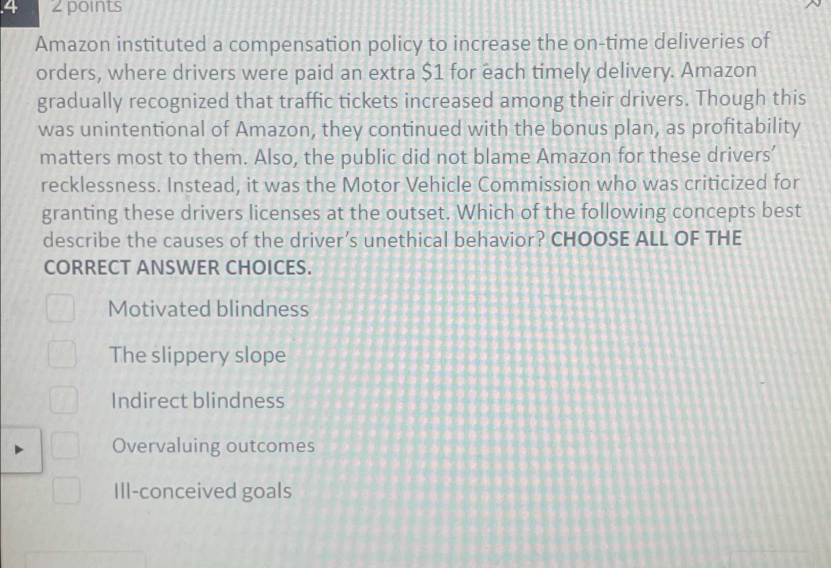  Amazon instituted a compensation policy to increase the on-time deliveries of