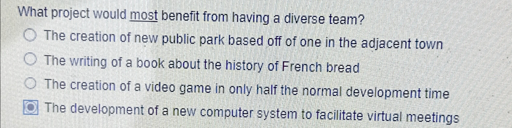  What project would most benefit from having a diverse team? The