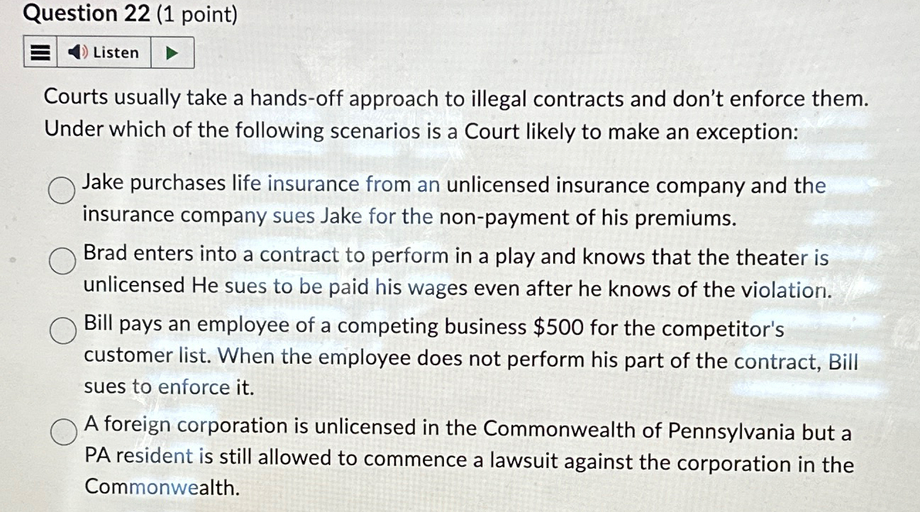  Question 22(1 point) Listen Courts usually take a hands-off approach to