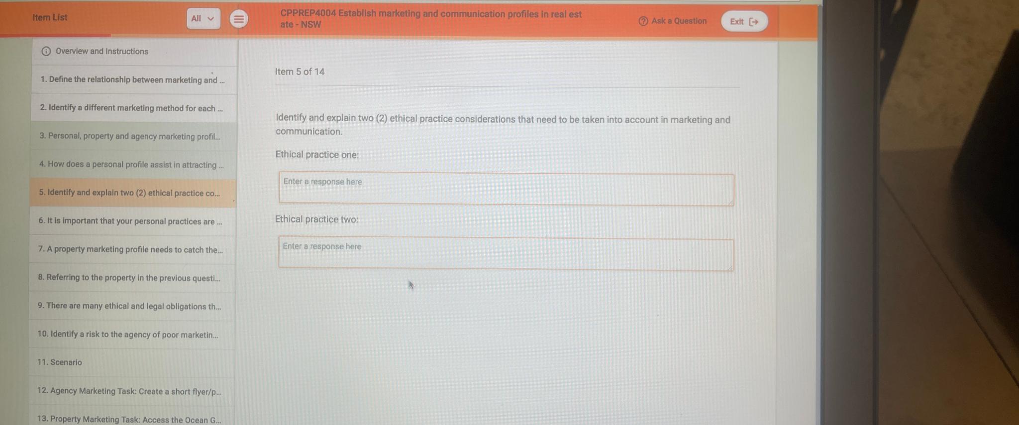  Item List All CPPREP4004 Establish marketing and communication profiles in real