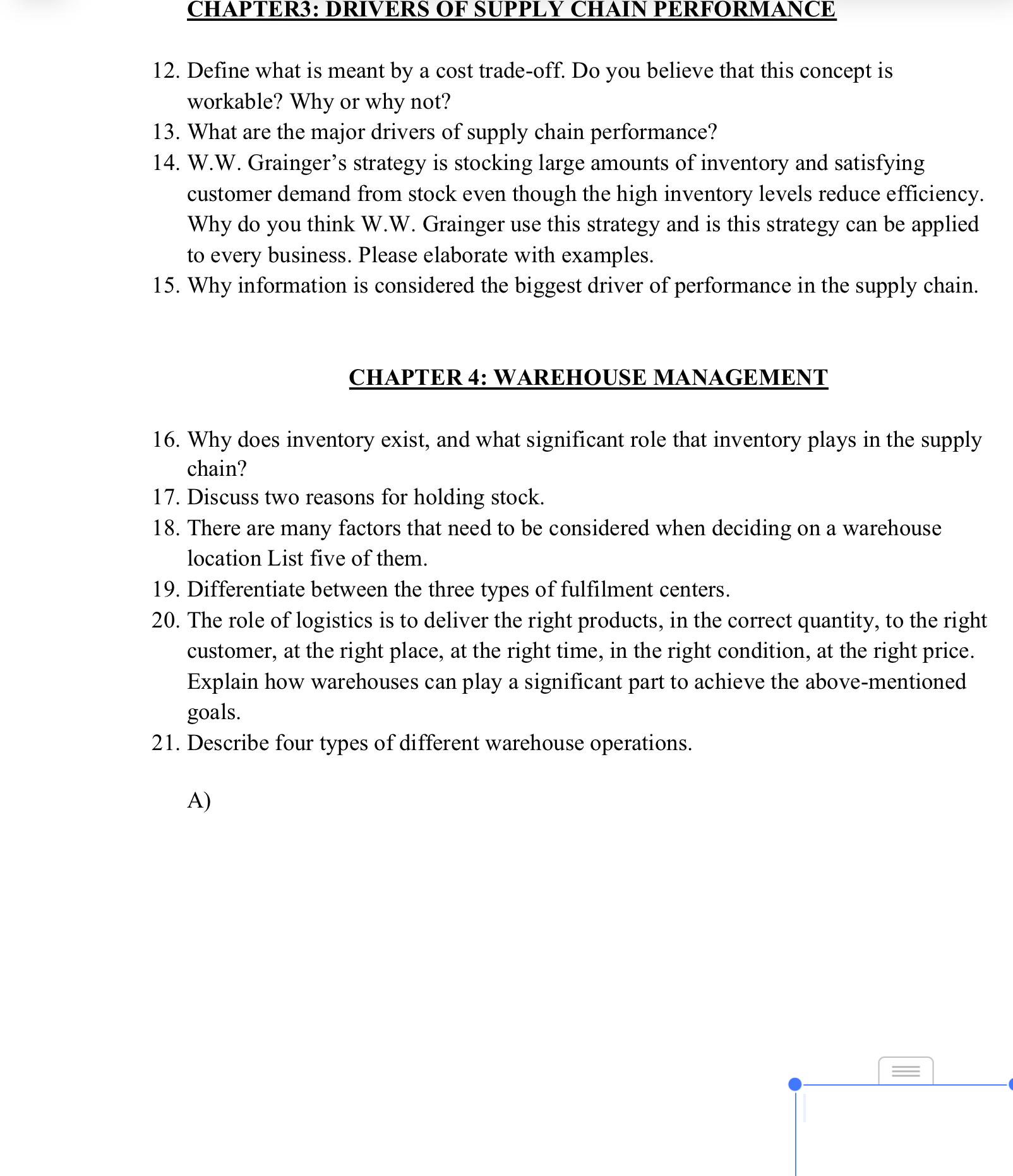 CHAPTER3: DRIVERS OF SUPPLY CHAIN PERFORMANCE 12. Define what is meant