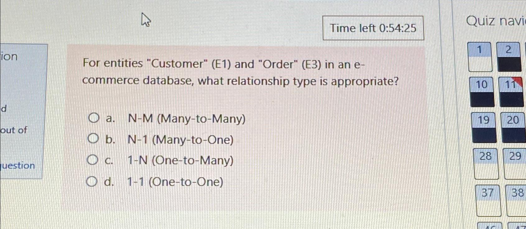  Time left 0:54:25 For entities "Customer" (E1) and "Order" (E3) in