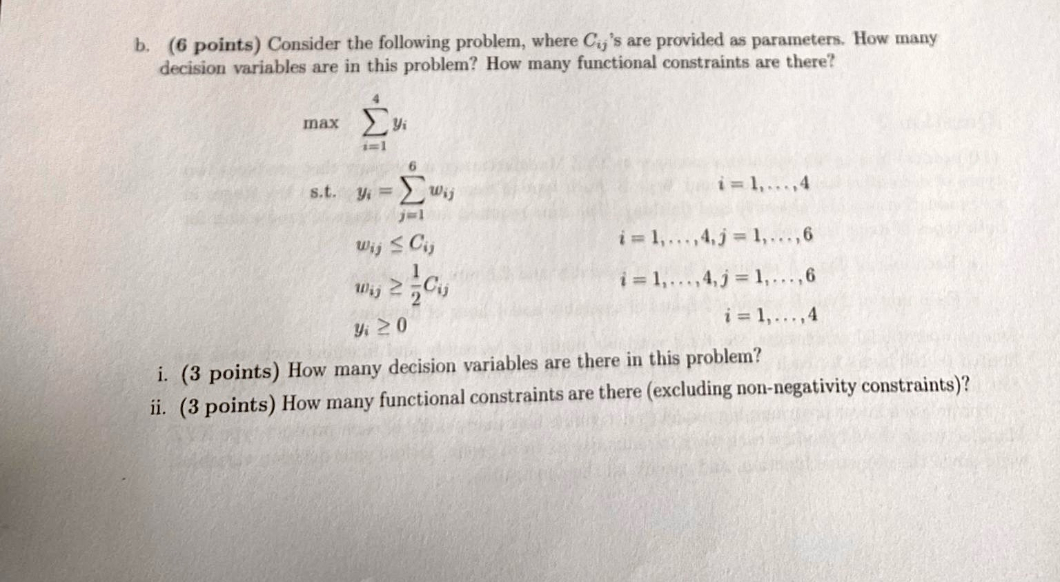  b.(6 points) Consider the following problem, where Cij's are provided as
