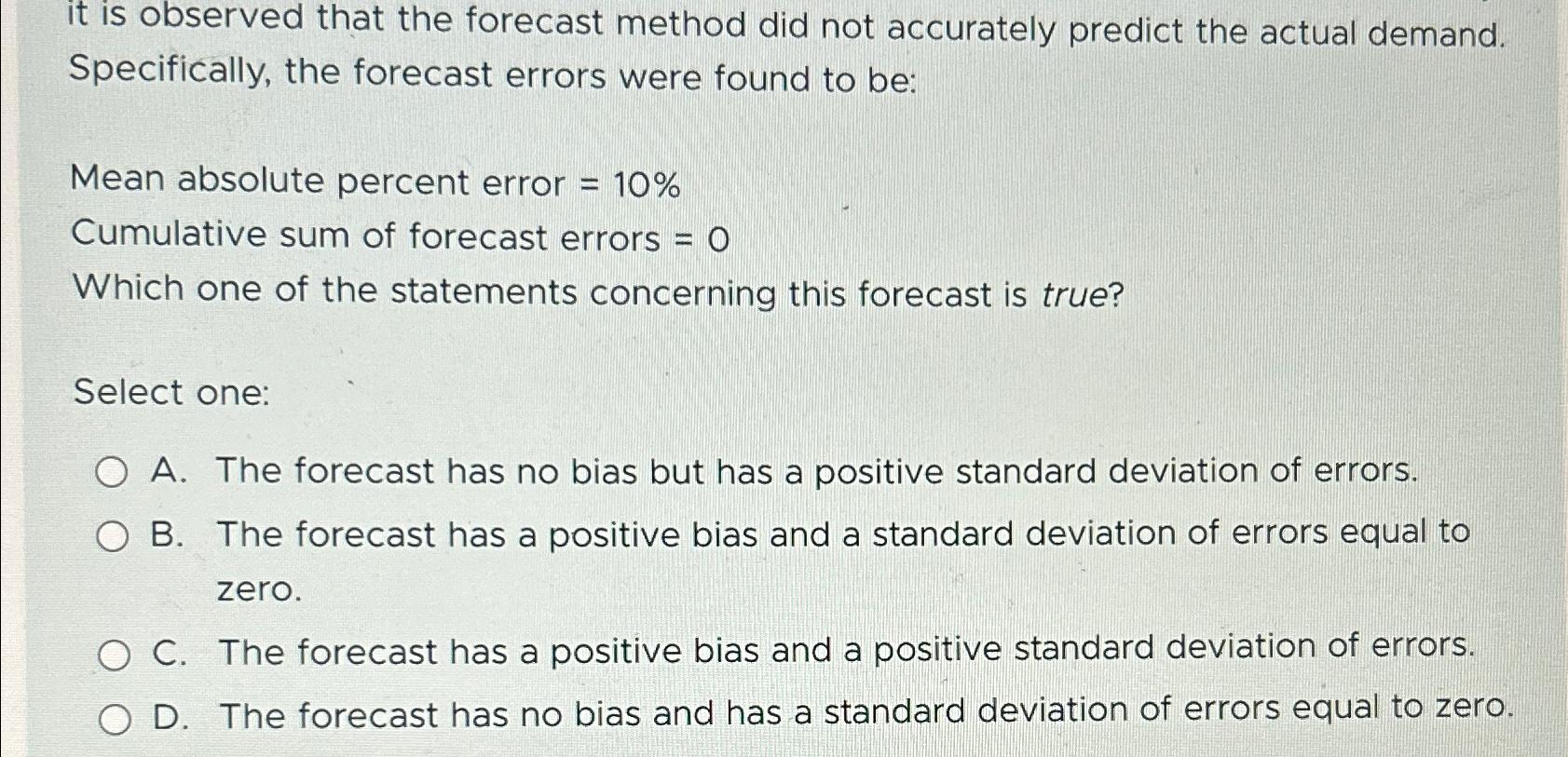  it is observed that the forecast method did not accurately predict