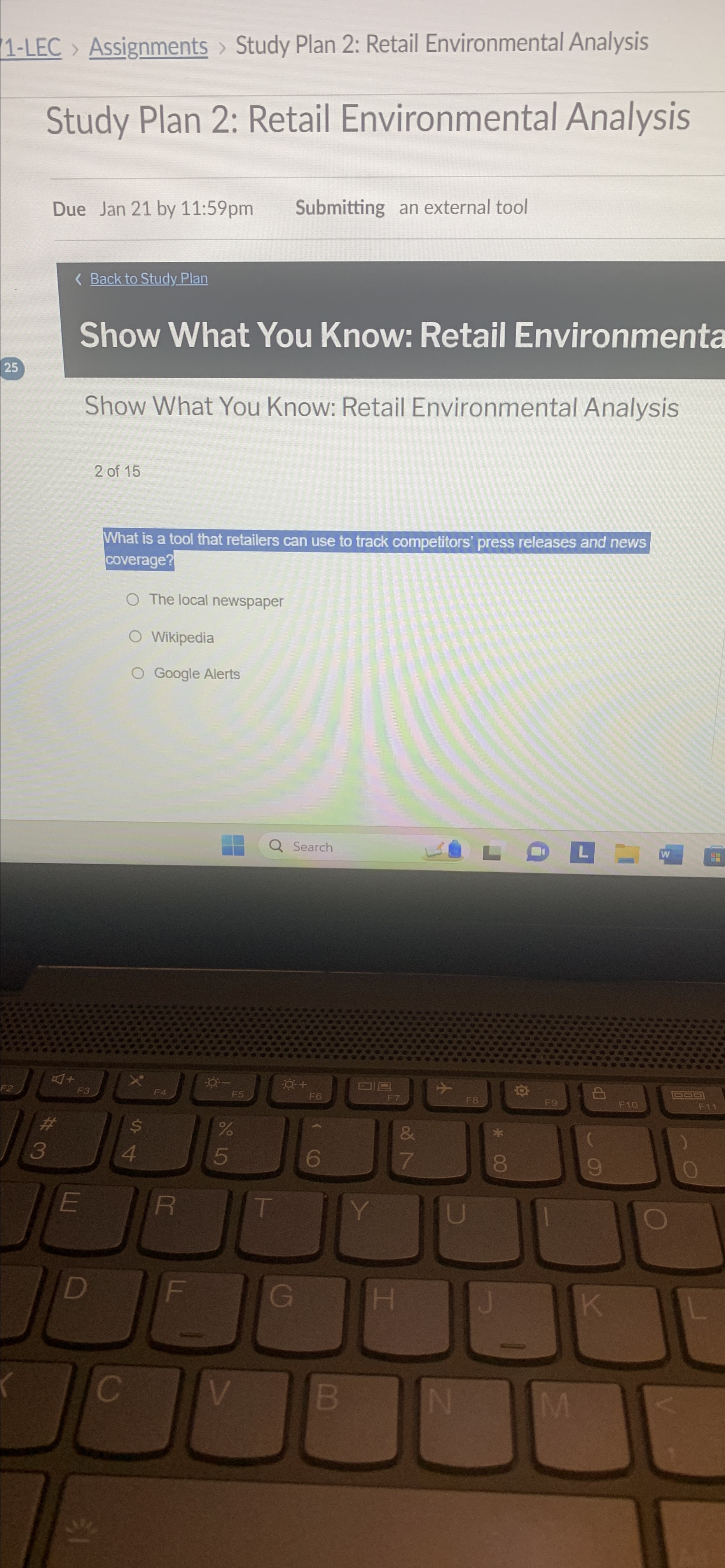  1-LEC > Assignments > Study Plan 2: Retail Environmental Analysis Study