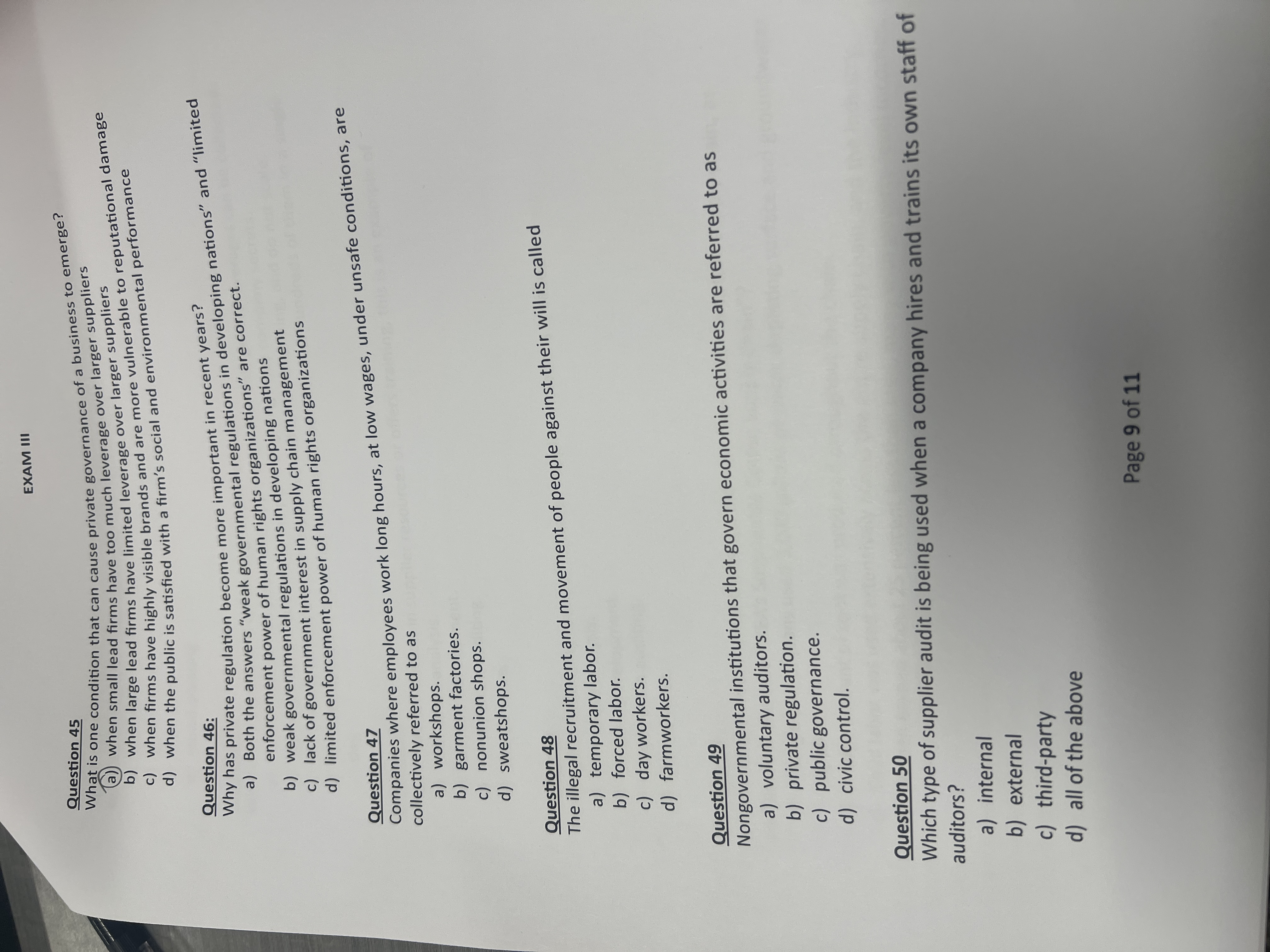  Question 45 What is one condition that can cause private governance