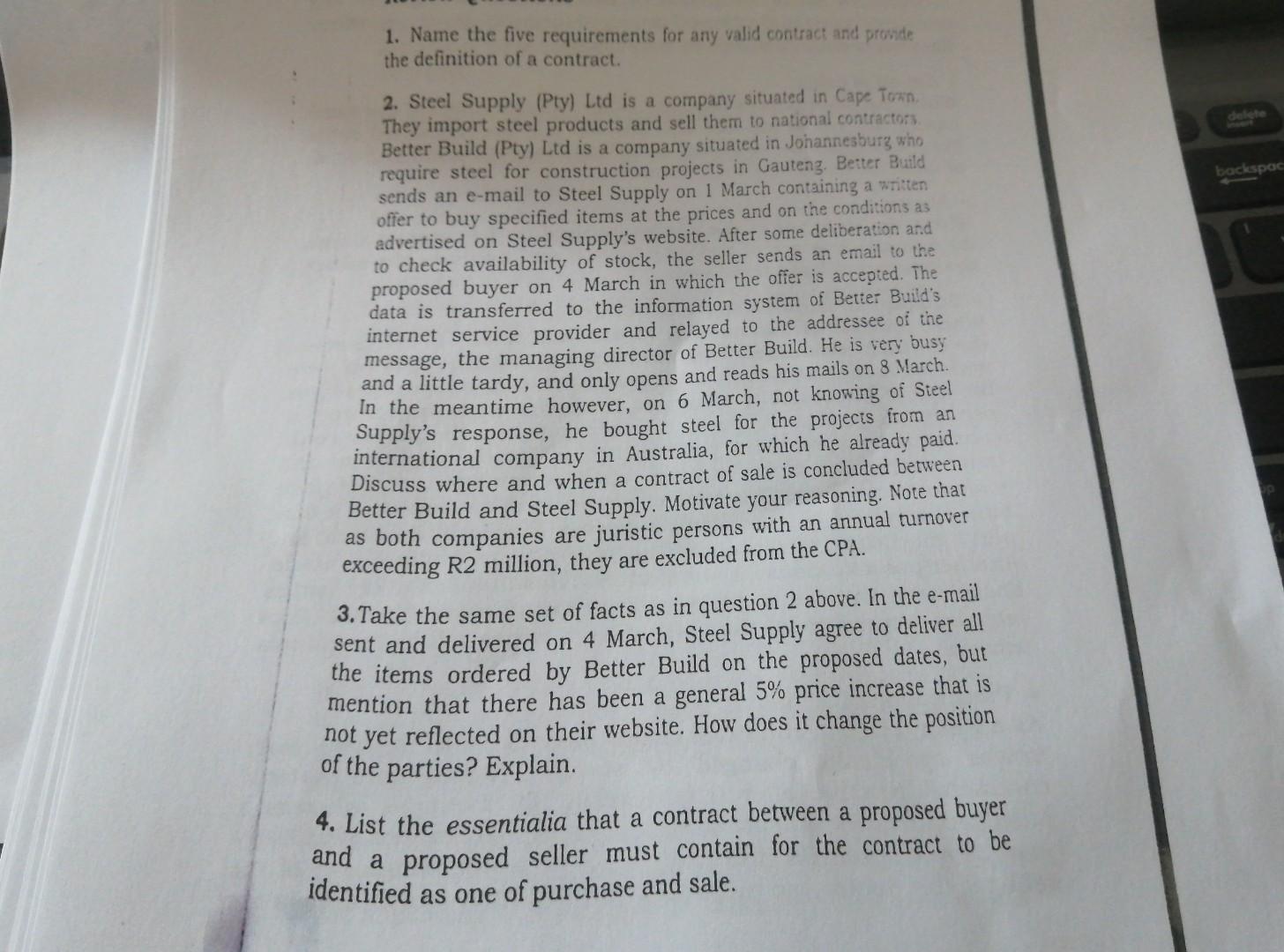 required under question 4 above, could be included in the contract between