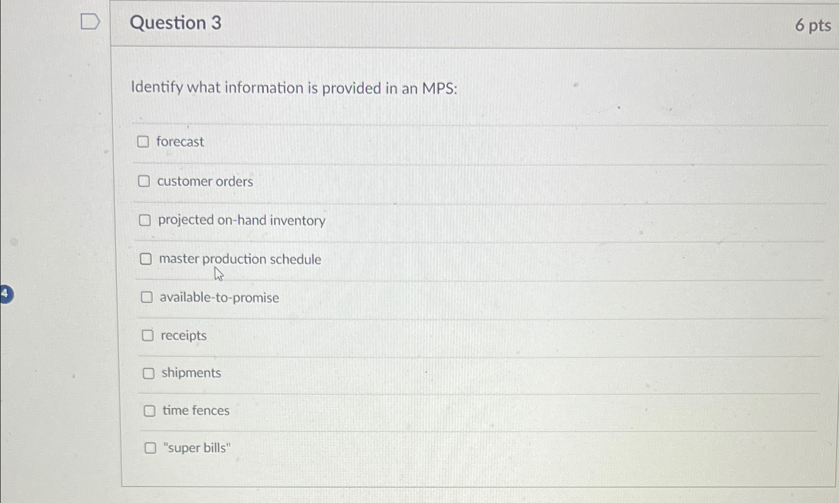  Question 3 6 pts Identify what information is provided in an