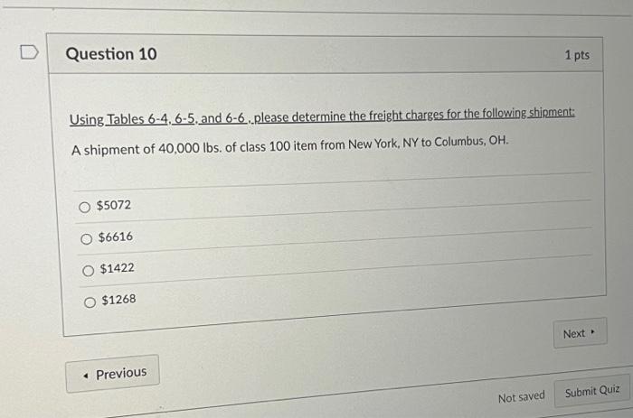  Using Tables 6-4, 6-5, and 6-6, please determine the freight charges