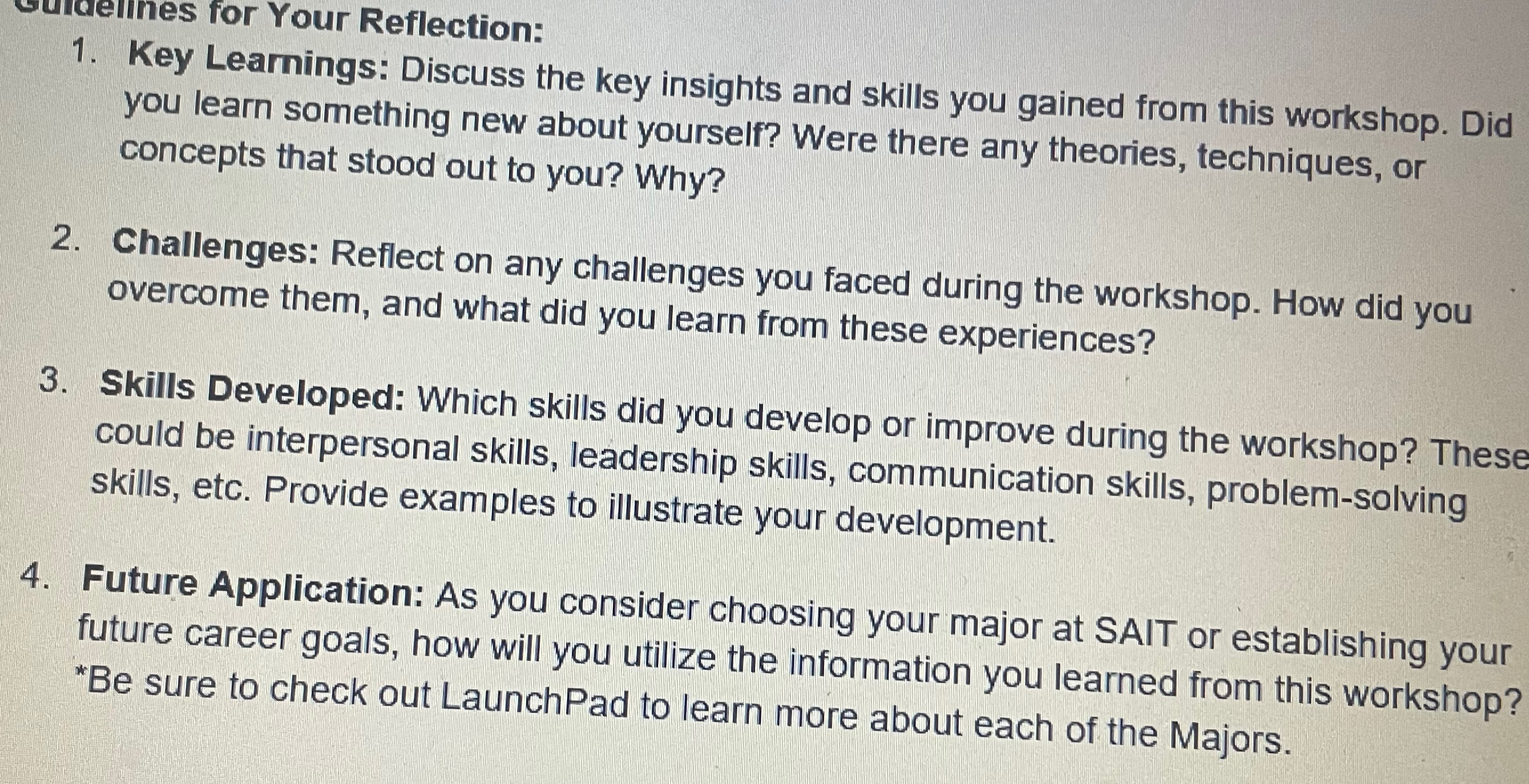  cellnes for Your Reflection: Key Learnings: Discuss the key insights and