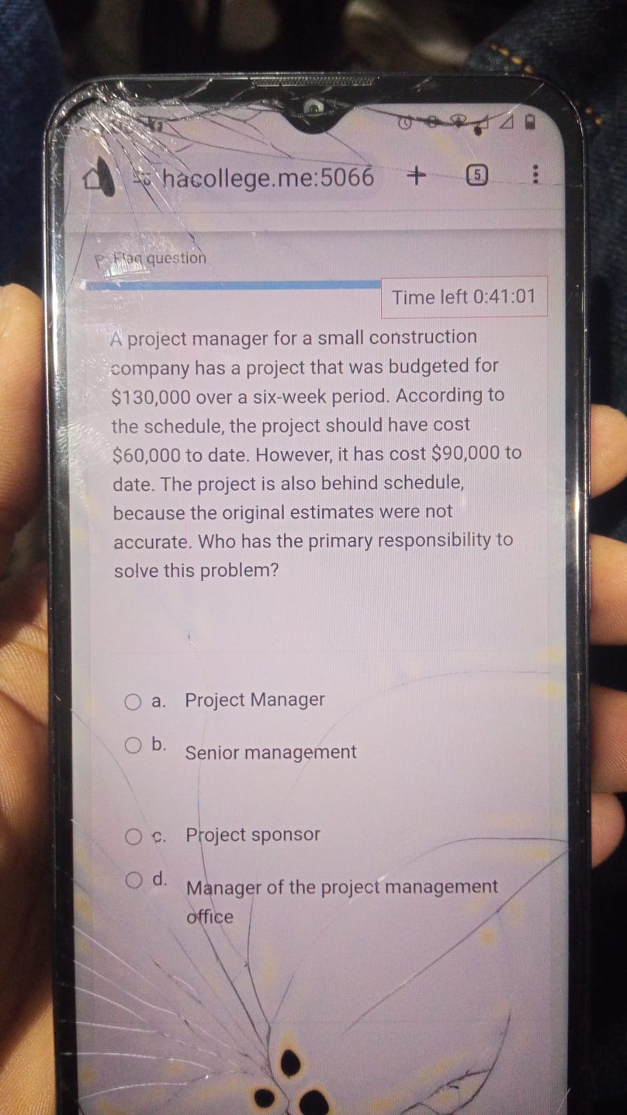  Time left 0:41:01 A project manager for a small construction company