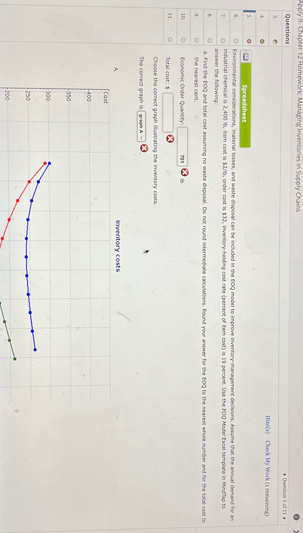  Apply It- Chapter 12 Homework: Managing Inventories in Supply Chains Questions
