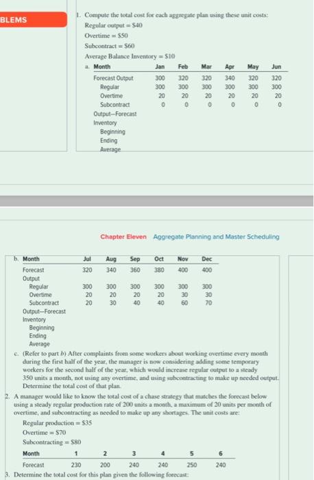  1. Compute the total cost for each apgregate plan using these