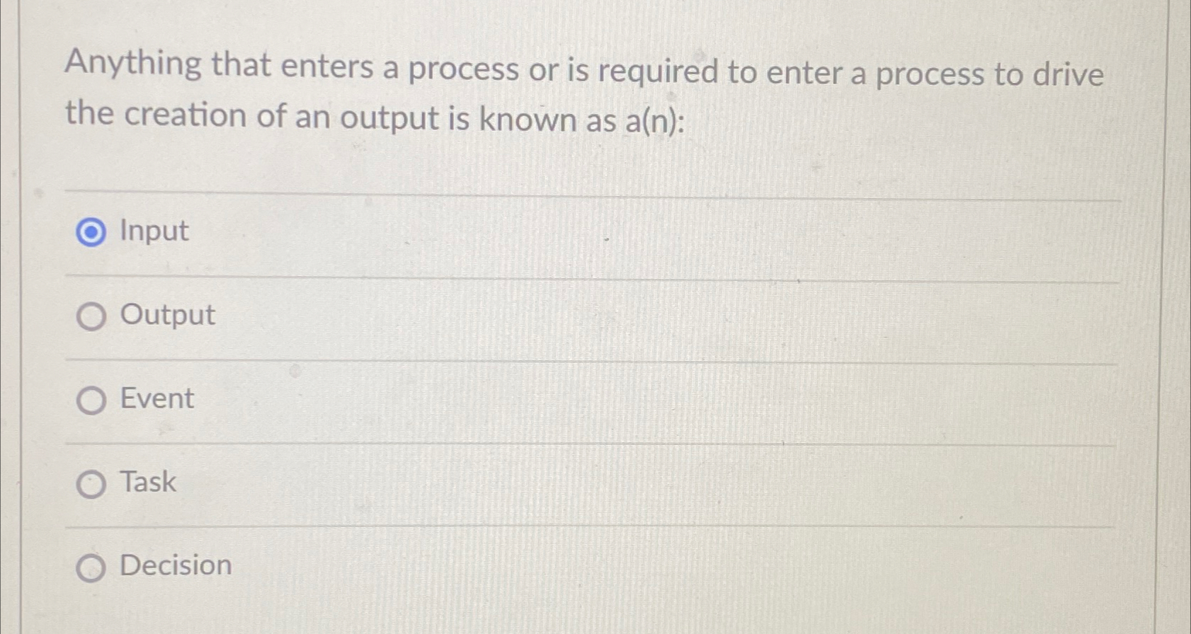 Anything that enters a process or is required to enter a