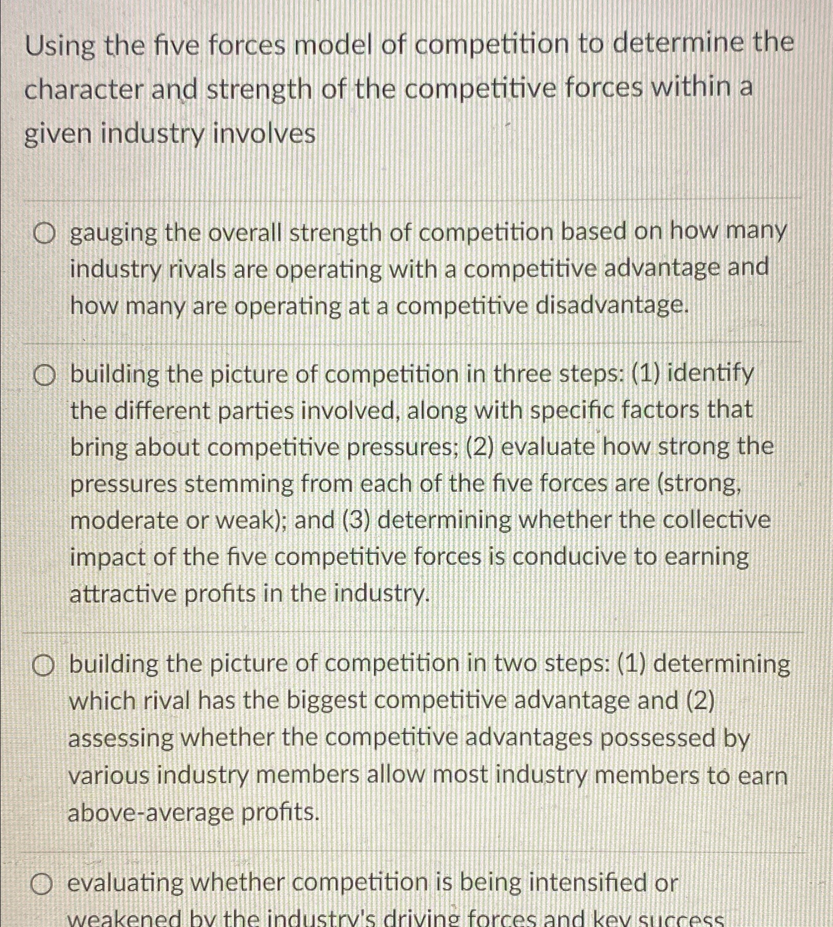 Using the five forces model of competition to determine the character