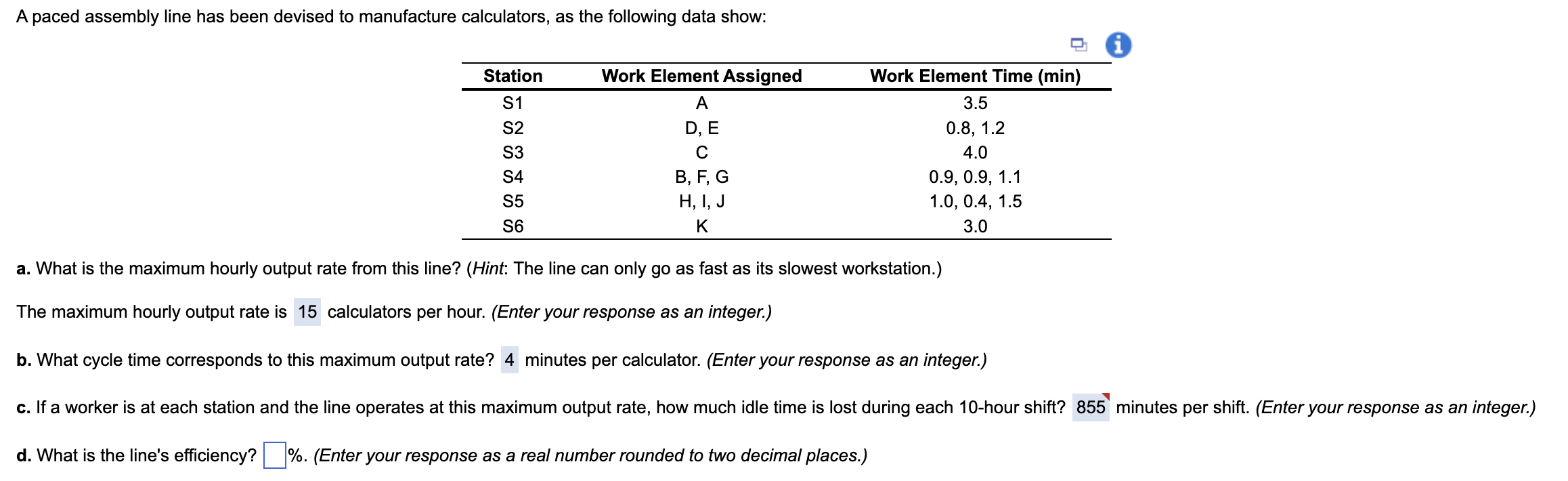  a. What is the maximum hourly output rate from this line?