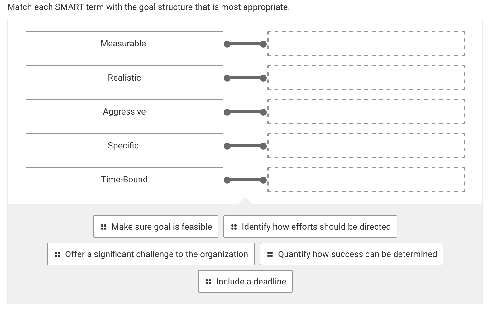  Match each SMART term with the goal structure that is most