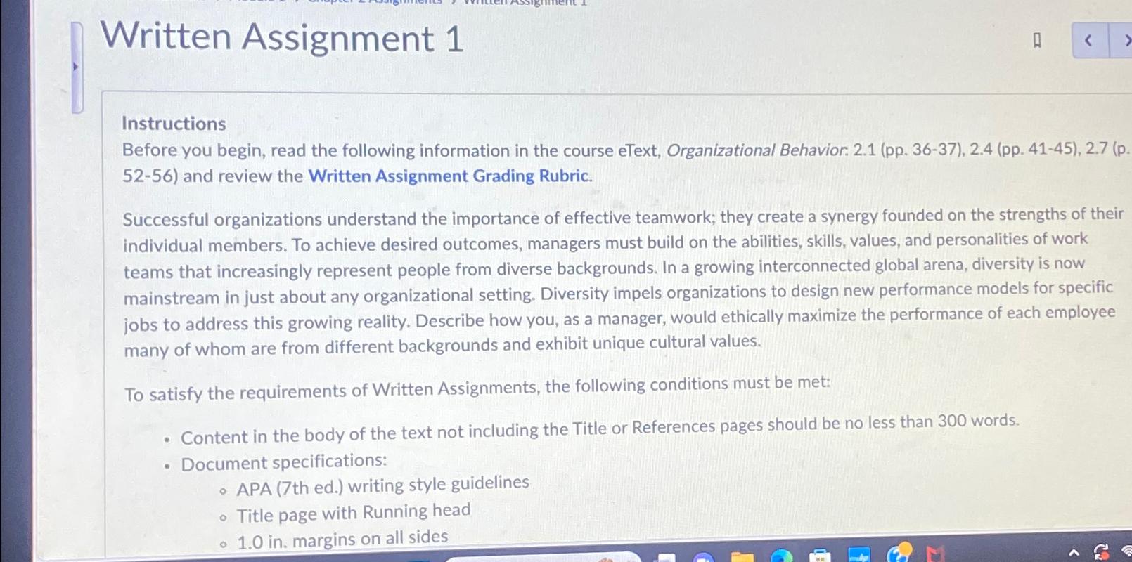  Written Assignment 1 Instructions Before you begin, read the following information