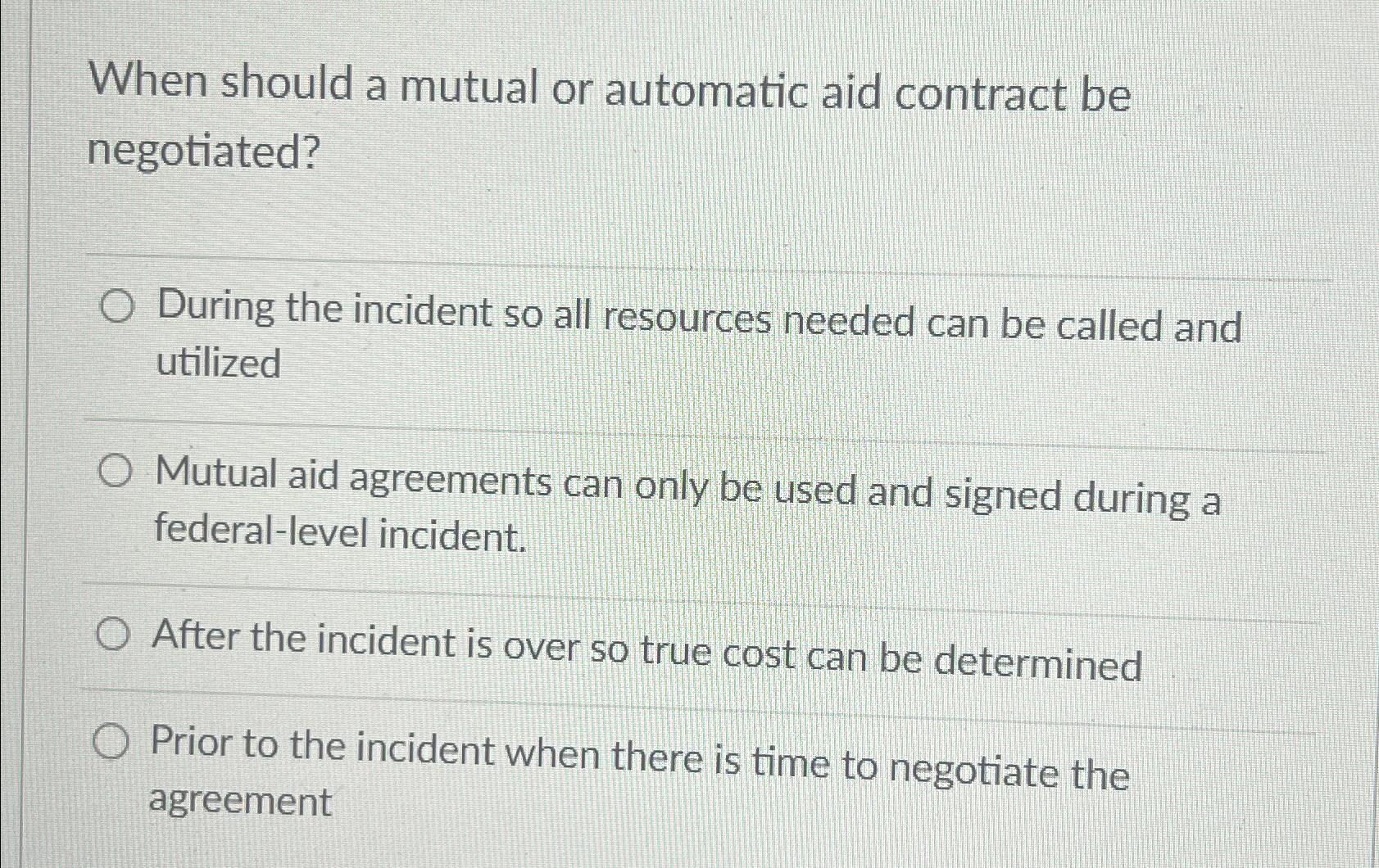  When should a mutual or automatic aid contract be negotiated? During