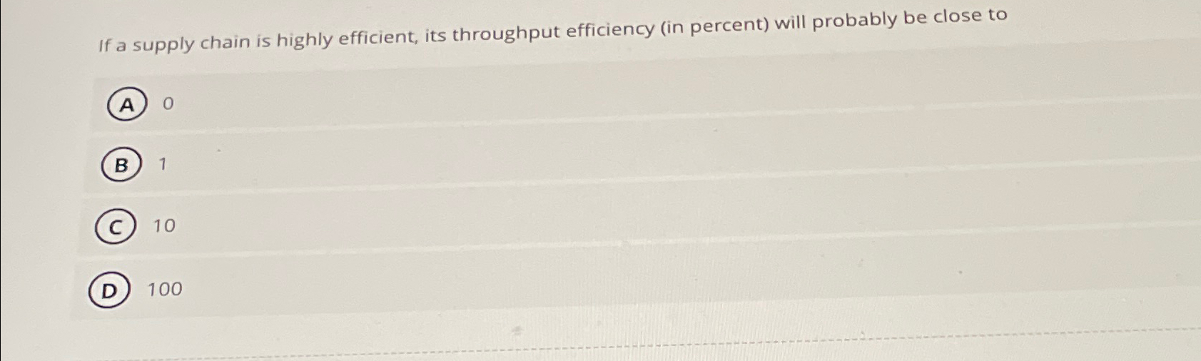  If a supply chain is highly efficient, its throughput efficiency (in
