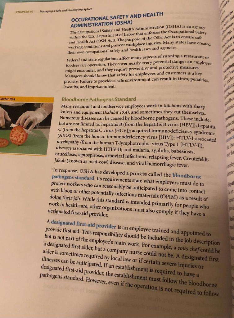 What does OSHA (pg.308) mean? Please explain how OSHA can make the