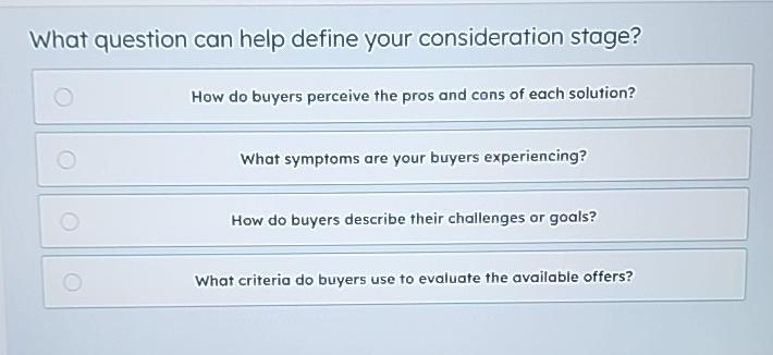  What question can help define your consideration stage? How do buyers