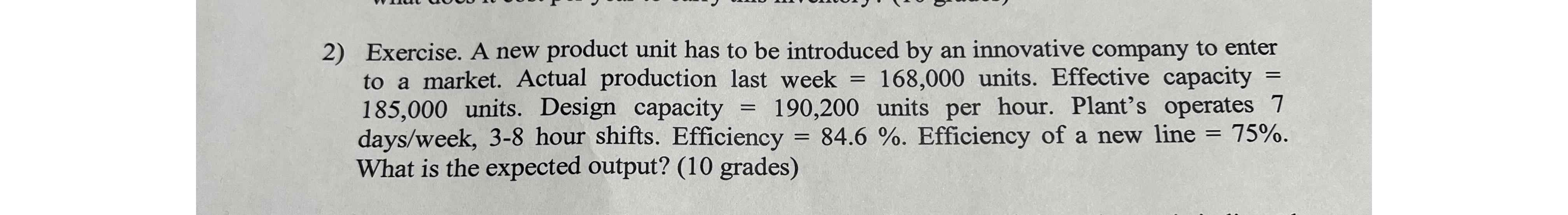  Exercise. A new product unit has to be introduced by an