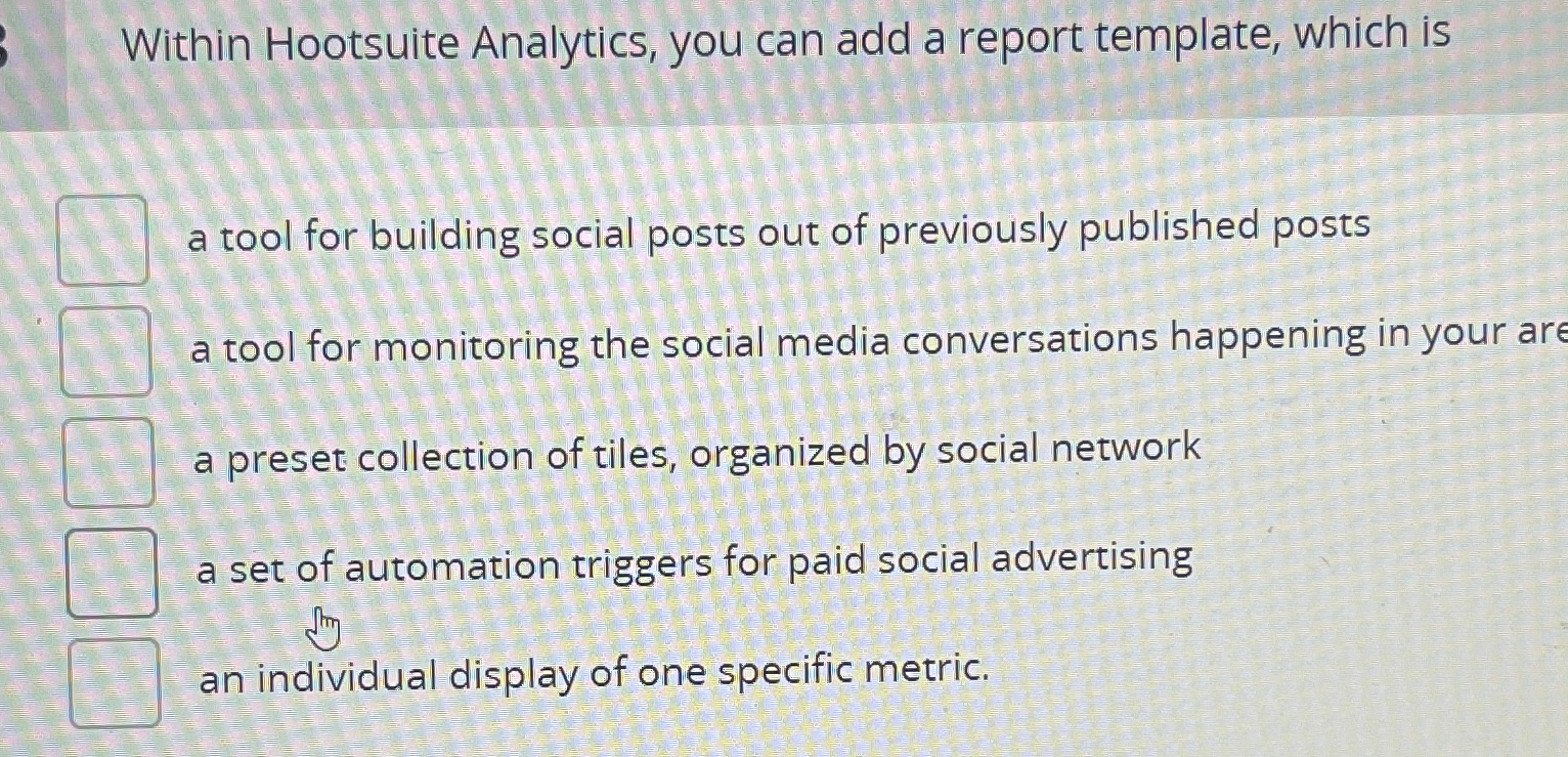  Within Hootsuite Analytics, you can add a report template, which is