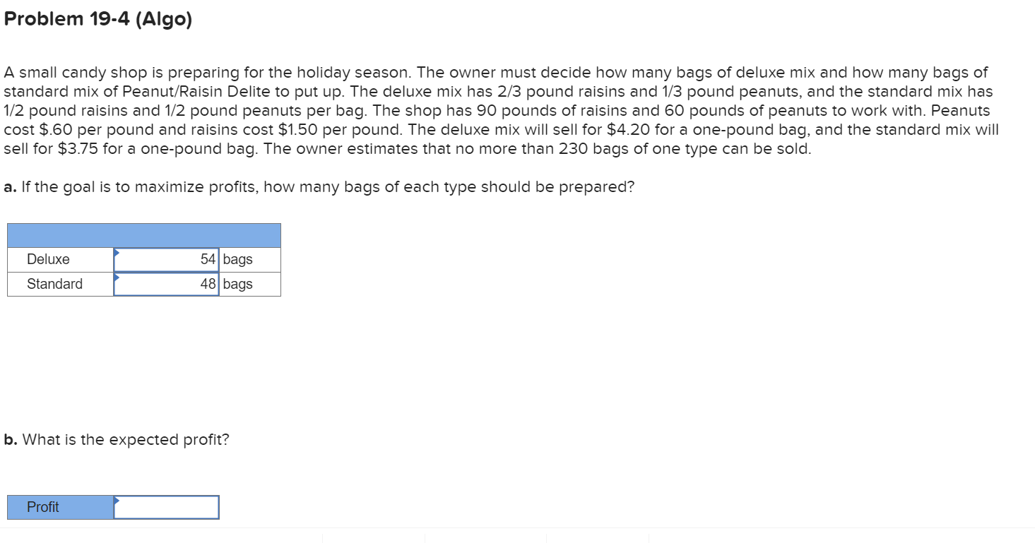 Problem 19-4 (Algo) Please Help. A small candy shop is preparing for
