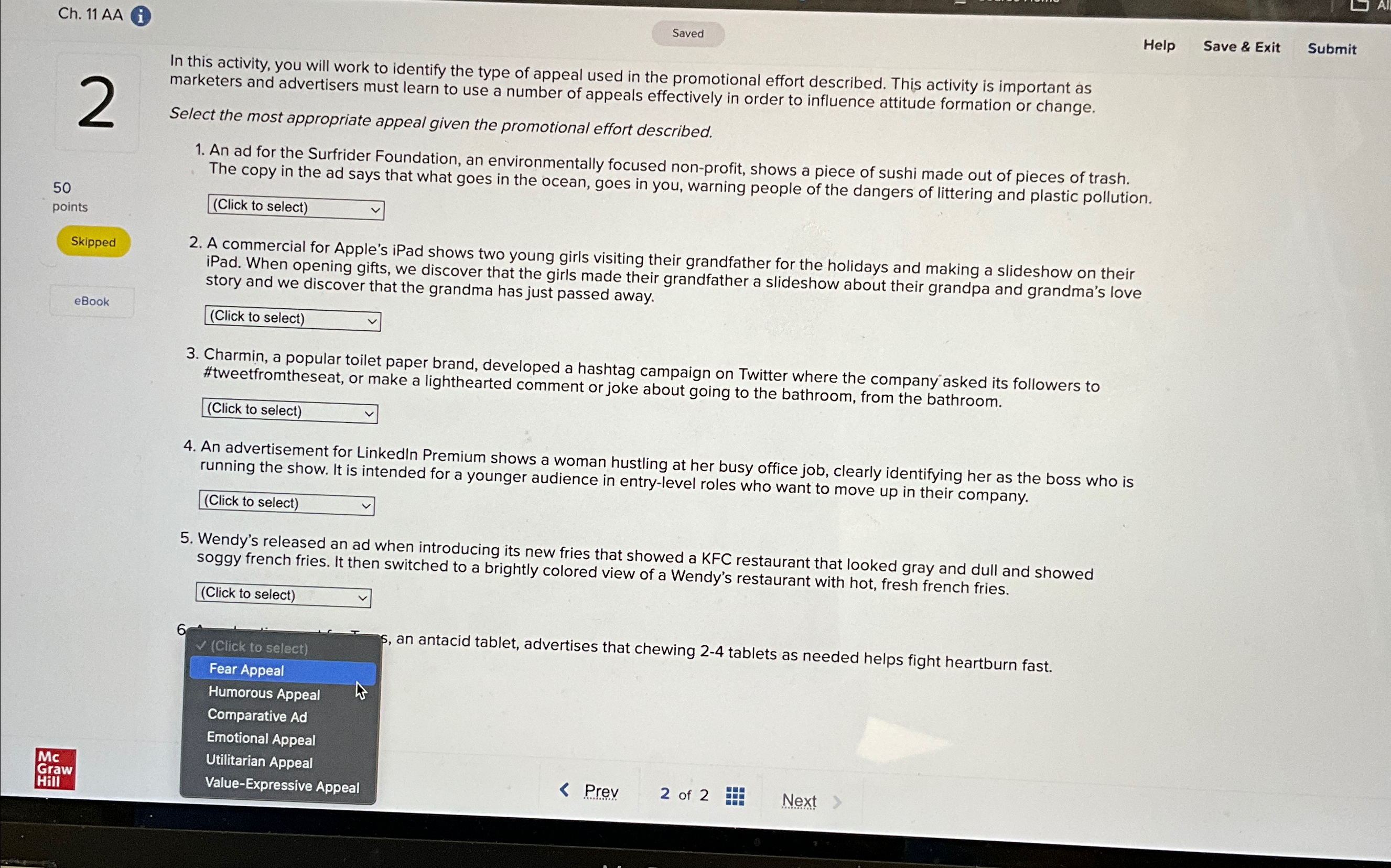  Ch.11AA(i Help Save & Exit Submit 2 In this activity, you