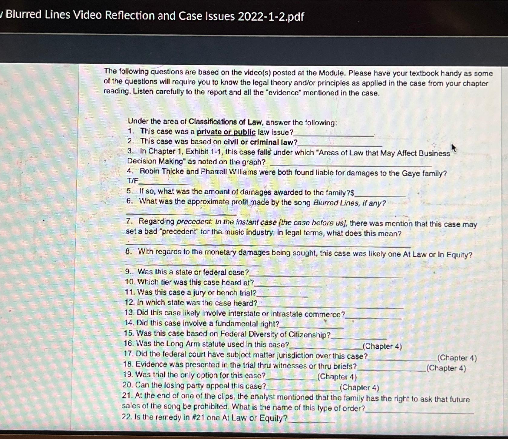  Blurred Lines Video Reflection and Case Issues 2022-1-2.pdf The following questions