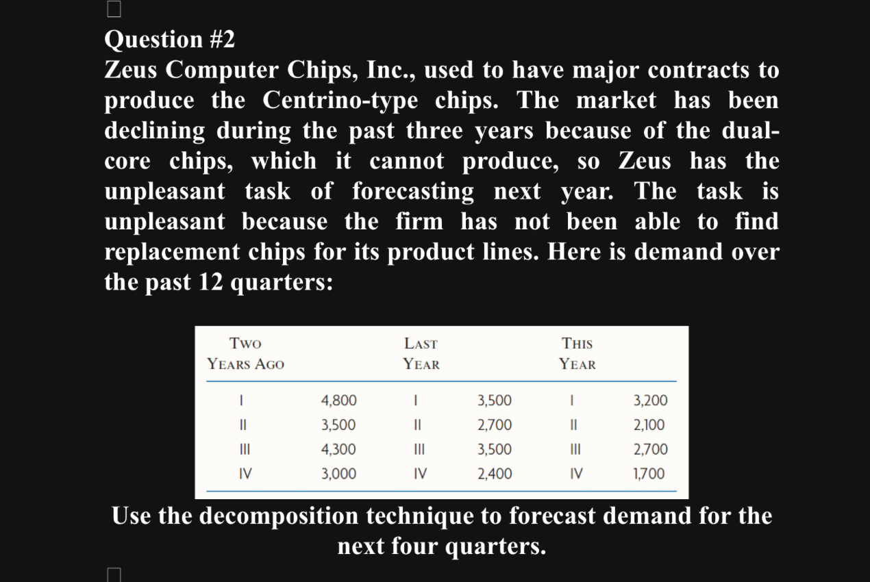  Question #2 Zeus Computer Chips, Inc., used to have major contracts