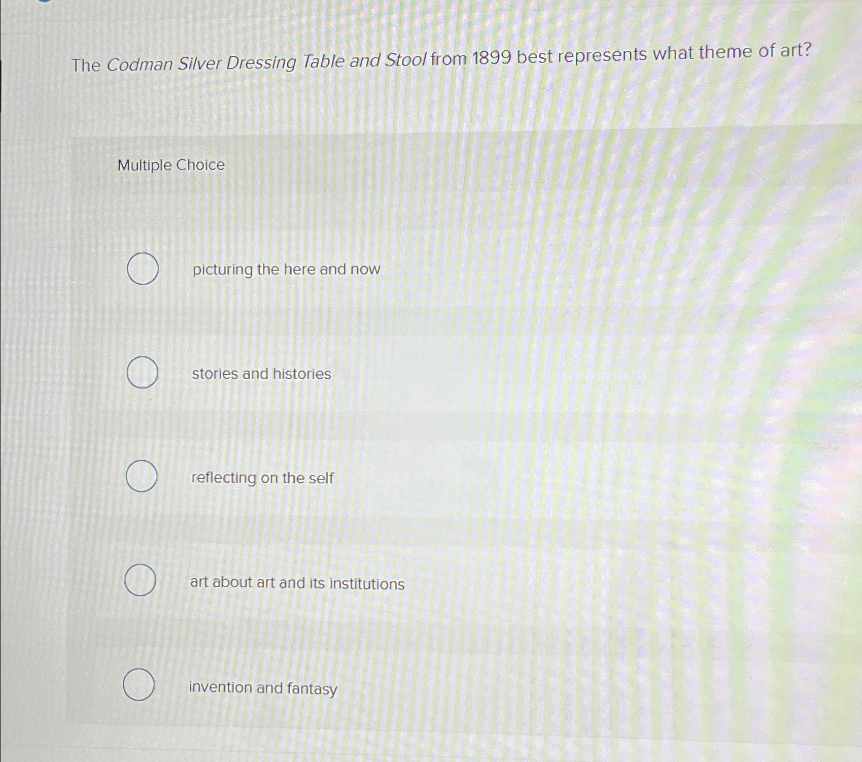  The Codman Silver Dressing Table and Stool from 1899 best represents