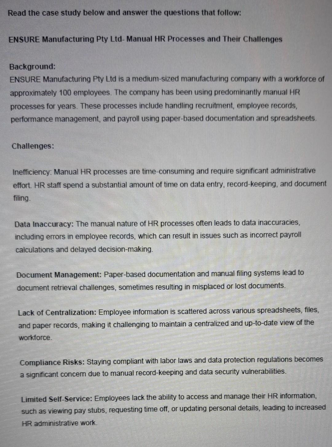  Read the case study below and answer the questions that follow: