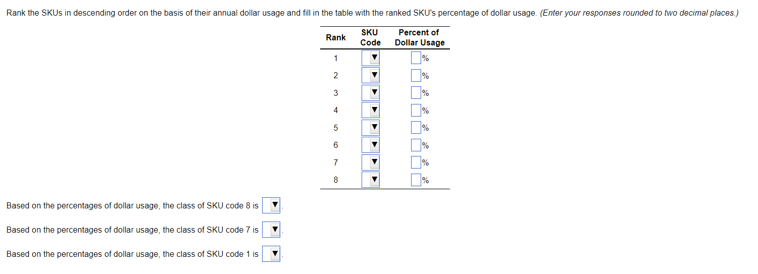 in a two bin system (C items). Based on the percentages of