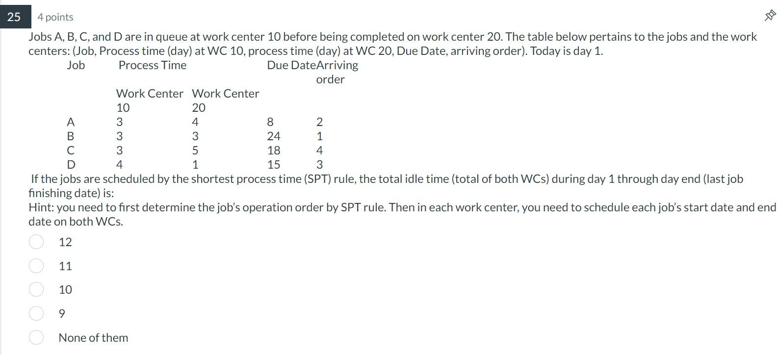  Jobs A, B, C, and D are in queue at work