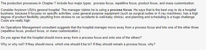  The production processes in Chapter 7 include four major types: process